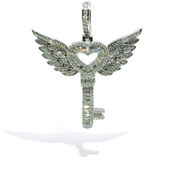 Ladies Sterling Silver Moissanite Heart Shaped Winged Key Pendant