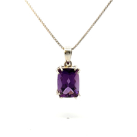 Ladies Sterling Silver Amethyst Pendant w/16" Silver Box Link Necklace