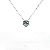  Ladies Blue Topaz & Diamond14k White Gold Heart Pendant w/ 14k White Gold 16" C