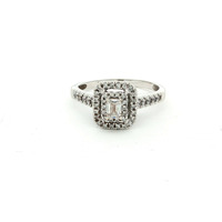  Ladies Emerald Cut Diamond Halo 14k White Gold Engagement Ring Size 8.5