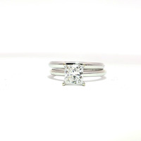  Ladies 1.2ct Lab Created Princess Cut Diamond 14k White Gold Engagement Wedding