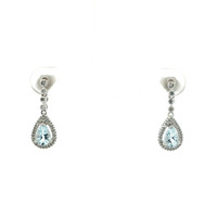  Ladies Aquamarine & Diamond 14k White Gold Dangle Earrings 