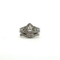 Ladies 1ctw Pear Diamond (.30 Center) 14k White Gold Wedding Set Size 6.5