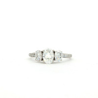  Ladies 10k White Gold Moissanite Oval 3 Stone Ring Size 8.5