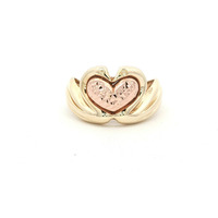  Ladies 14k Rose & Yellow Gold Two Swans Heart Love Ring Size 8