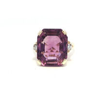  Ladies Amethyst & Diamond 12k Yellow Gold Ring Size 8.5