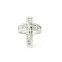  Men's Sterling Silver 2.73ct CZ Crucifix Cross Ring Size 10