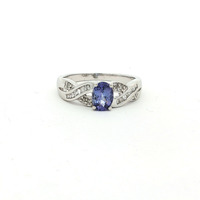  Ladies Tanzanite & Diamond 14k White Gold Birthstone Ring Size 8
