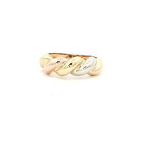  Ladies 18k Tri-Tone Yellow, White & Rose Gold San Marco Style Ring Size 6.5