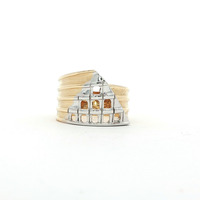  Custom Ladies 18k Two-Tone White & Yellow Gold Band Ring Size 7