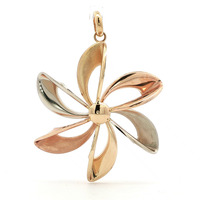  Ladies 14k Tri-Tone Yellow White & Rose Gold 2" Flower Pinwheel Pendant 5.9 Gra