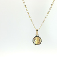  10k Yellow Gold 18" Figaro Link Necklace w/ Mother Mary Pendant 2.1 Grams
