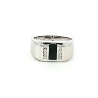  Men's Onyx & Diamond 14k White Gold Band Ring Size 9.75
