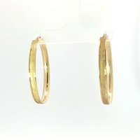  Ladies 14k Yellow Gold Textured Elongated 1.25 Inch Hoop Earrings 3 Grams