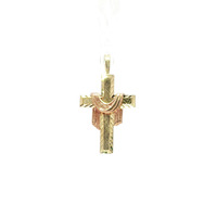 14k Yellow Gold Two-Tone 1" Draped Cross Pendant 1.3 Grams