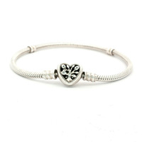  Ladies Sterling Silver 7-inch Pandora "Family" Heart Clasp Bracelet 