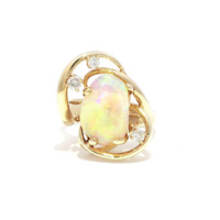  Ladies Natural White Opal & Diamond 14k Yellow Gold Birthstone Ring Size 8