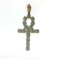  Men's 2ctw Diamond Cluster 10k Yellow Gold 2-inch Ankh Pendant 