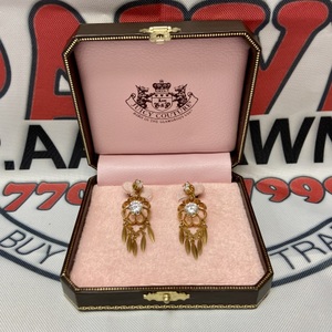 Juicy Couture Vintage Drop Flower Crystal Earrings W/dangles And Crown Backs