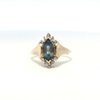  Ladies Blue Topaz & Diamond 10k Yellow Gold Birthstone Ring Size 7.75