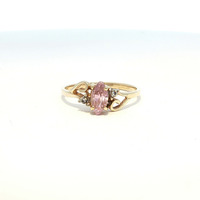  Ladies Pink Ice 14k Yellow Gold Birthstone Ring Size 7.5