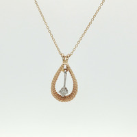  Ladies 14k Yellow Gold Diamond Solitaire Pendant w/ 16" 10k Link Necklace