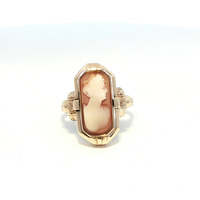  Ladies Cameo / Turquois Reversible 10k Yellow Gold Ring Size 6 