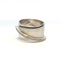  Ladies Custom 14k White Gold Matte Finish Diamond Band Statement Ring Size 7