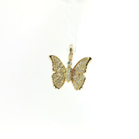  Ladies VS Clarity Diamond Pave 14k Yellow Gold 1/2" Wide Butterfly Pendant