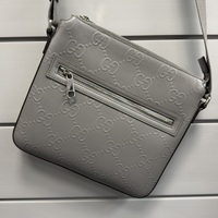 Gucci Crossbody Messenger Bag GG Embossed Perforated Leather Medium (Gray)
