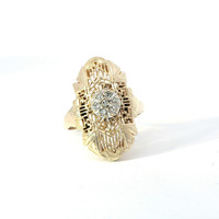  Ladies 14k Yellow Gold Art Deco Filigree Diamond Cluster Ring Size 7