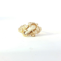  Ladies 14k Yellow Gold Fresh Water Pearl Nugget Ring Size 6.75