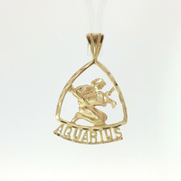  14k Yellow Gold AQUARIUS Diamond Cut Pendant 