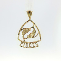  14k Yellow Diamond Cut PISCES Pendant 