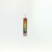 Ladies 10k Yellow Gold Multi Colored Stone Bar Pendant