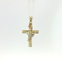  Ladies Cross w/ Rose 14k Yellow Gold w/ White & Rose Gold Accents Pendant