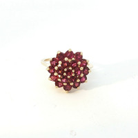  Ladies 14k Yellow Gold Ruby Cluster Birthstone Ring Size 7