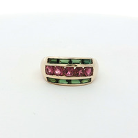  Ladies Pink & Green Stone Birthstone Ring 14k Yellow Gold RIng Size 7.75