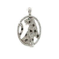  Ladies Diamond Panther W/ Black Diamond Accents 14k White Gold Pendant