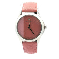 Gucci G Timeless Quartz Candy Pink Dial Pink Leather Strap Watch For Women - YA1