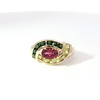  Ladies Multi Colored Stones 14k Yellow Gold Birthstone Ring Size 7