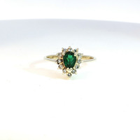 Ladies Emerald & Diamond 14k White Gold Birthstone Ring Size 5.75