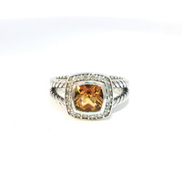  Ladies Citrine & 1/2ctw Natural Diamond Sterling Silver Cable Birthstone Ring S