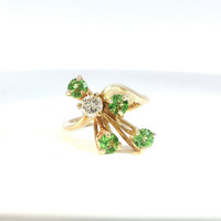  Ladies Peridot & Diamond 14k Yellow Gold Birthstone Ring Size 6.5