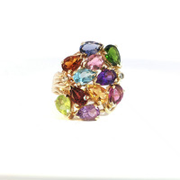  Ladies Multi Colored Stones 14k Yellow Gold Birthstone Ring Size 6.25