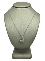  14K White Gold Chain Necklace with Diamond & Light Blue Stone Pendant