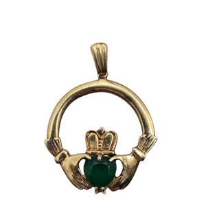 9KT YG Claddagh Emerald Pendant 2grams