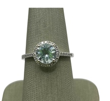 14K White Gold Round Blue Stone with Diamond Halo Ring