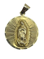  14K Yellow Gold Round Virgin Mary Pendant