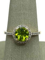  14K Yellow Gold Peridot & Diamond Halo Ring